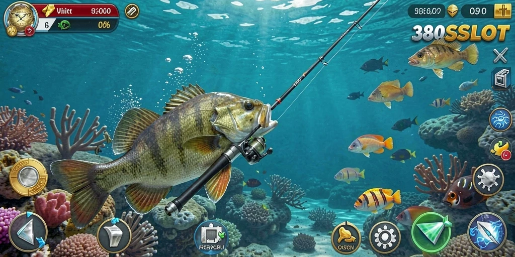 Tampilan gameplay seru di 380SLOT saat menangkap ikan.