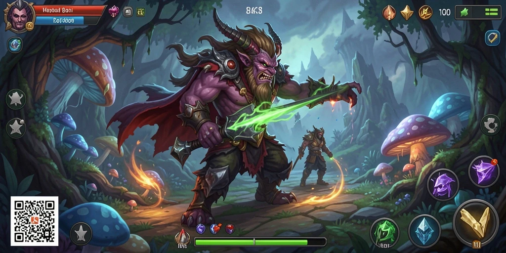 Screenshot gameplay 8QR menampilkan petualangan seru di dunia fantastik.