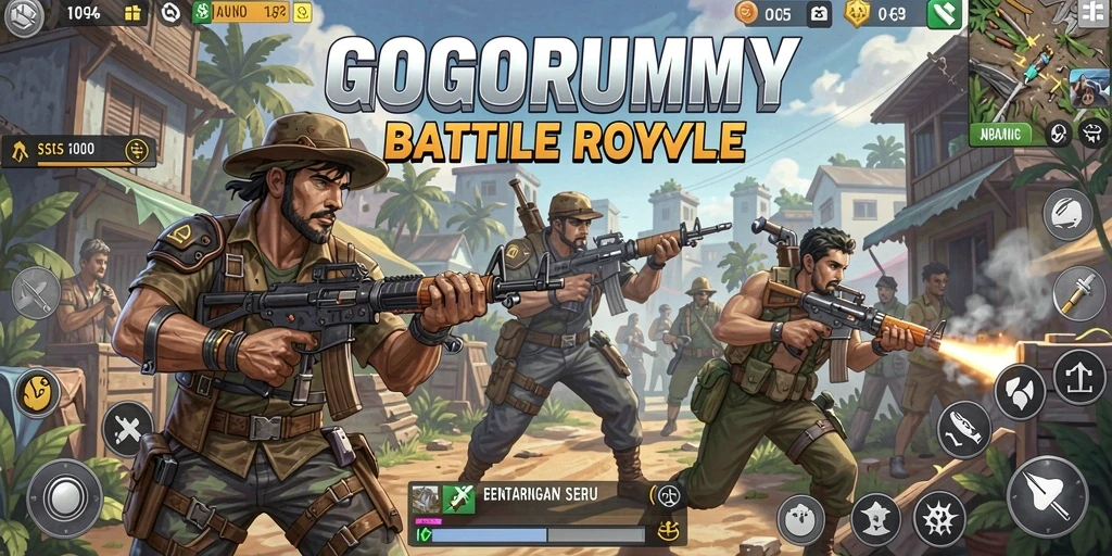 Tampilan menarik dari gameplay GOGORUMMY yang penuh aksi Battle Royale.