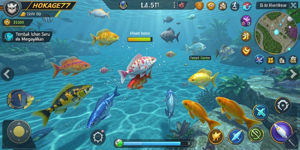 Screenshot menampilkan aksi seru dalam gameplay Tembak Ikan HOKAGE77.