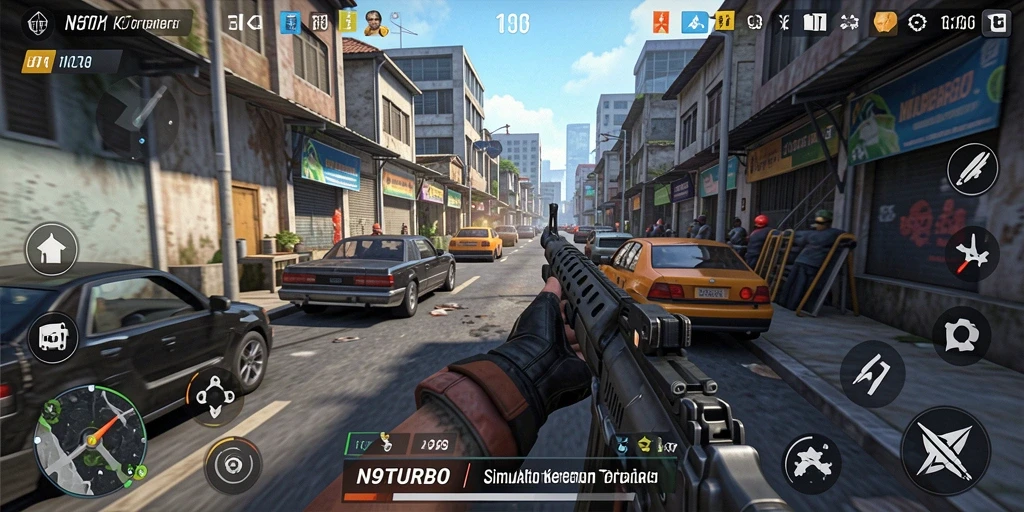 Tampilan menarik gameplay N9TURBO dalam balapan seru.